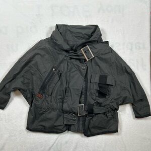 Kaylee Tankus Green Grey Cropped Cargo Jacket Large Belted Batwing Half Sleeve